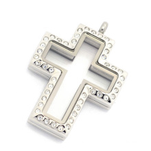 Hot sale stainless steel silver magnetic glass floating charms cross locket pendant, floating charm locket necklace